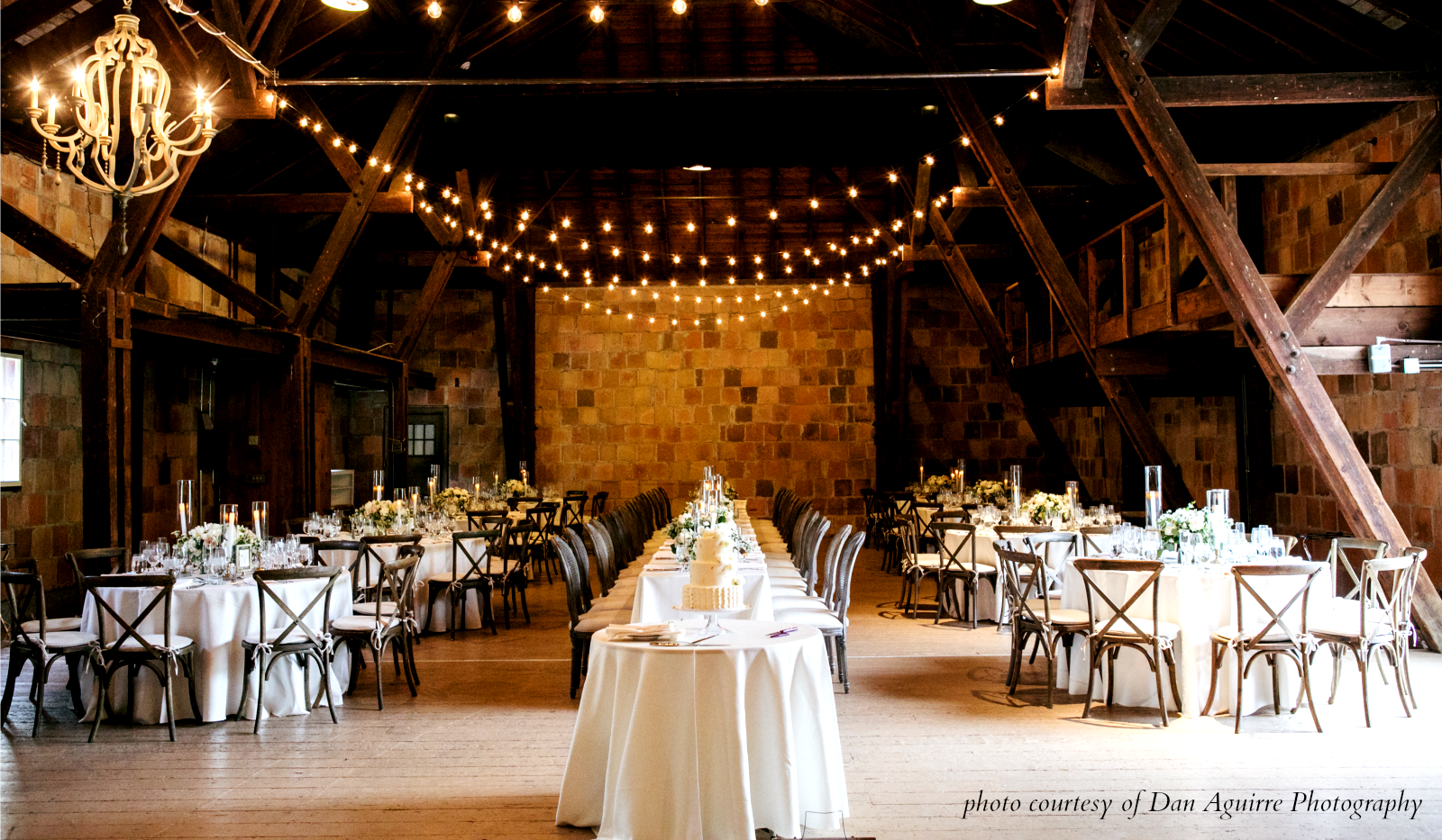 Interior of The Barn at The Crane Estate set for large event. 