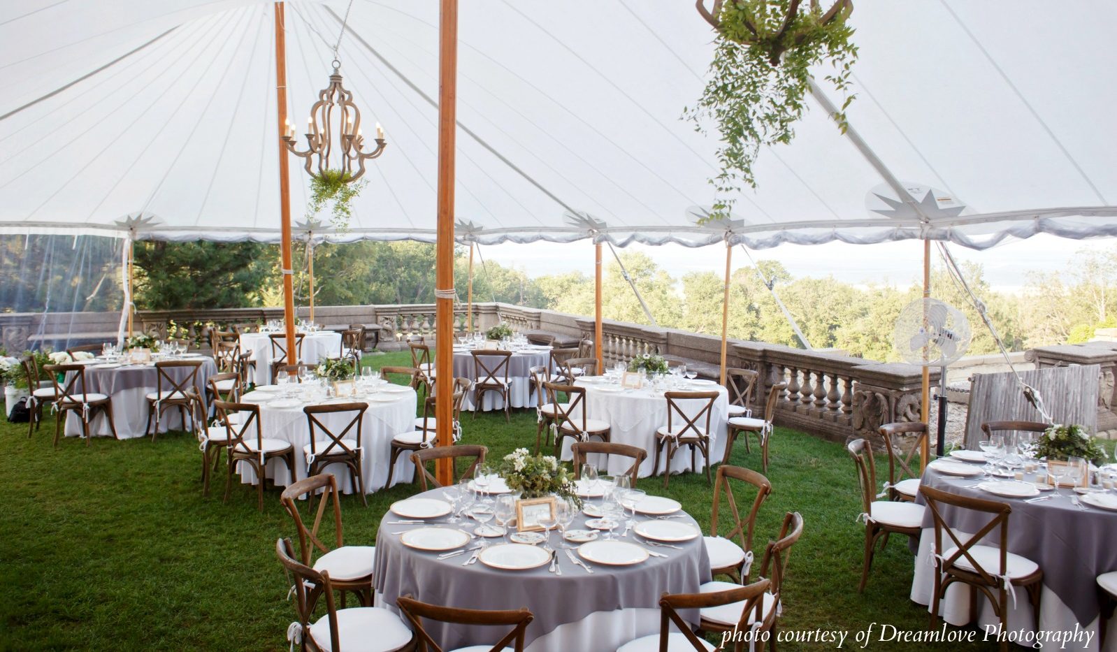 Large event set up under a tent. 